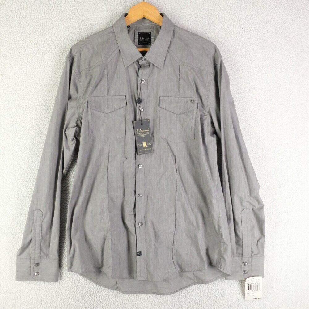 7 Diamonds Shirt Mens Extra Large Gray Button Up Casual Pockets Long Sleeve